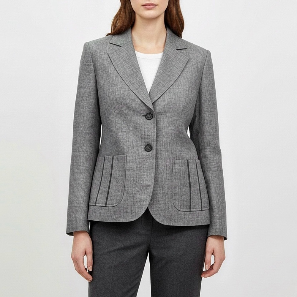 BOGNER Light Gray Linen Virgin Wool Silk Blend Blazer Jacket Women’s Size 10